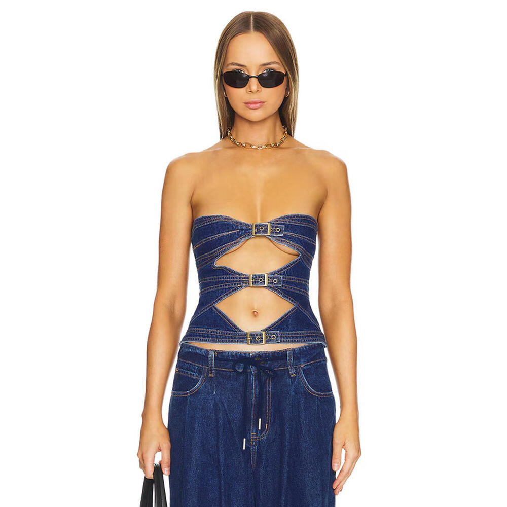 Denim Strapless Cutout Top